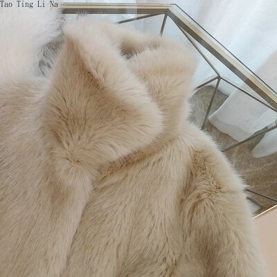 Tao Ting Li Na-abrigo de piel sintética para mujer, abrigo corto suelto y grueso con solapa pequeña de albaricoque, para invierno, S16