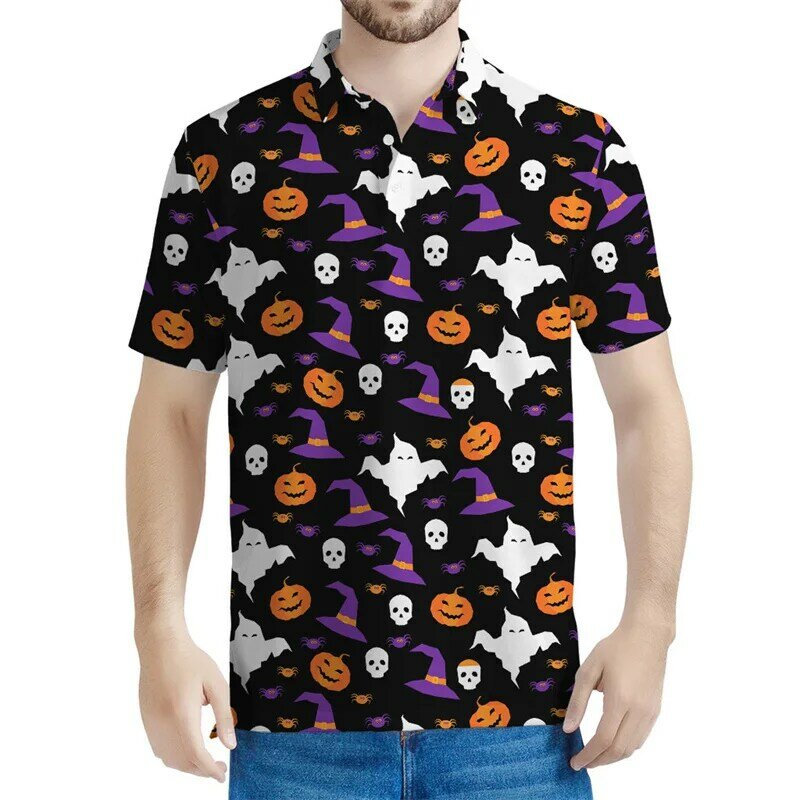 Halloween Cartoon Spookpatroon Poloshirts Heren 3d Bedrukt T-Shirt Zomer Streetwear Korte Mouwen Kids Tops Losse T-Shirt
