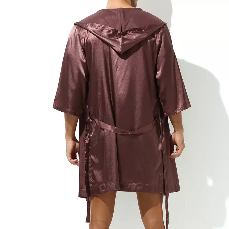 Heren Hooded Badjas Broek Set Pyjama Night Robe Dress Gown Mannelijke Zijde Satijn Nachtjapon Kimono Badjas Nachtkleding Huis Gewaad Mannen