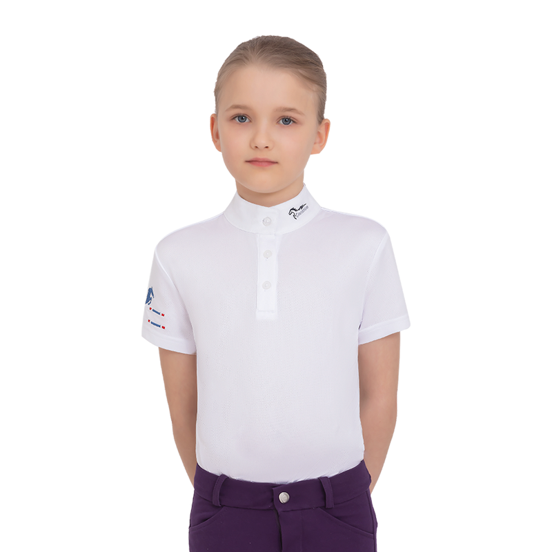Cavadogen-wit paardensport T-shirt voor jongens en meisjes, marinekleur, ruiter doek, paardrijden, 8102067