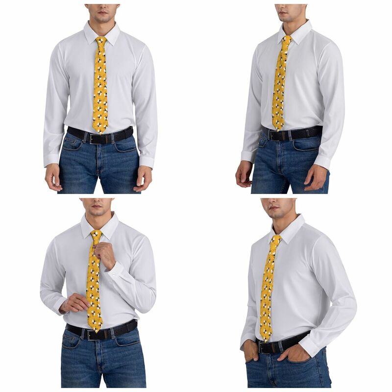 Gravatas de poliéster finas unissex, gravata larga para homens, padrão abelha, 8 cm, corva, acessórios de escritório