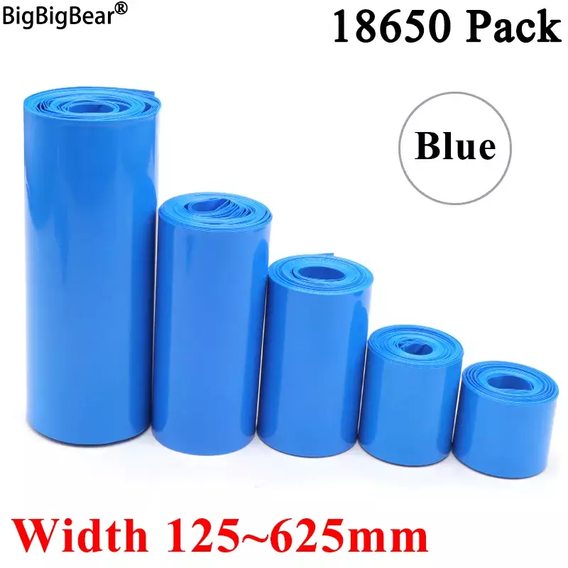 Azul Lipo Bateria PVC Heat Shrink Tube Pack, Envoltório De Filme Isolado, Caso De Lítio, Manga De Cabo, 1 Metro, 125mm ~ 625mm Largura, 18650