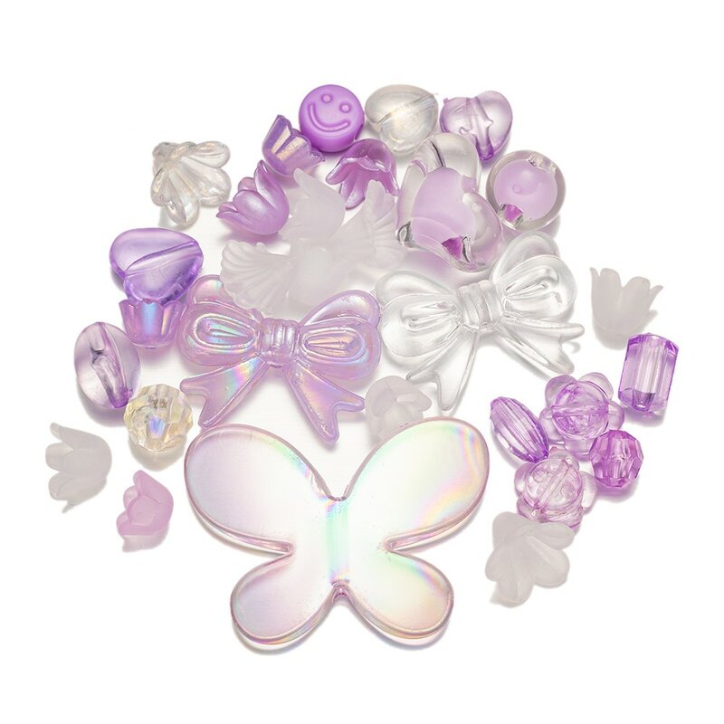 Perles acryliques de fleurs de papillon transparentes aléatoires mélangées, collier fait main bricolage, bracelet, bijoux artisanaux, fournitures de direction, 20 pièces par lot