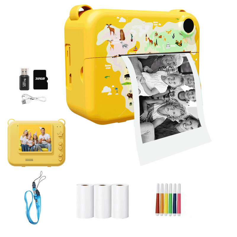 Digital Instant Print Câmera fotográfica para crianças, gravador de vídeo, mini impressora térmica, presente de aniversário educacional para crianças