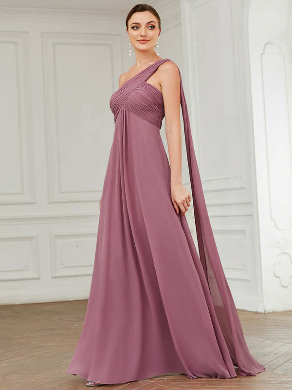 Gaun malam elegan sederhana gaun panjang tanpa tali bahu A-LINE 2024 BAZIIINGAAA gaun wanita pengiring pengantin wanita merah muda sifon