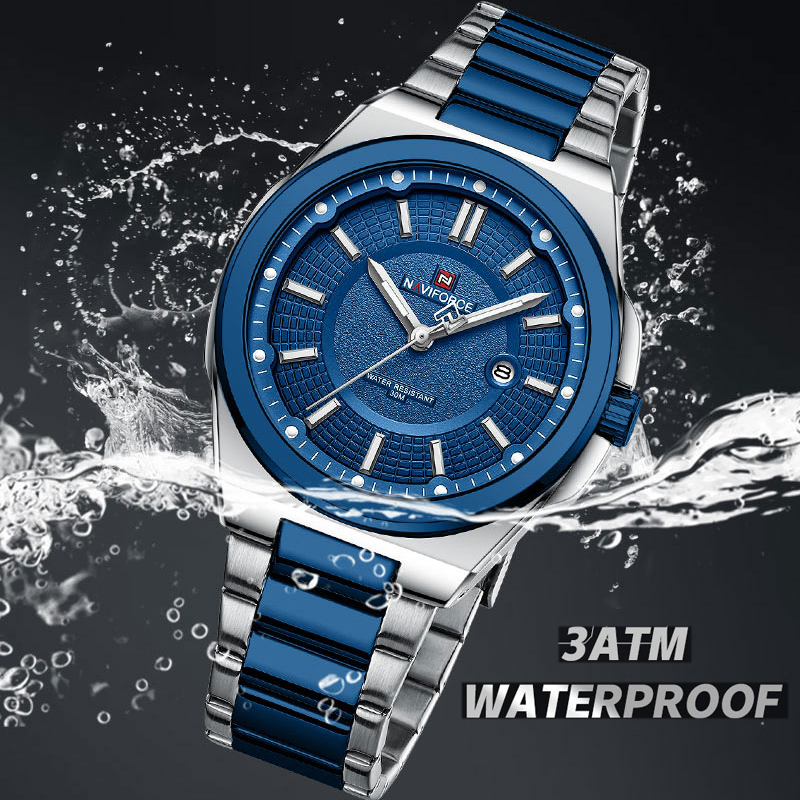 Naviforce นาฬิกาผู้ชายกันน้ำใหม่2023นาฬิกาข้อมือควอตซ์คุณภาพสูงนาฬิกาสแตนเลสพร้อมรีโลจิโอมาสคูลิโนเรืองแสง