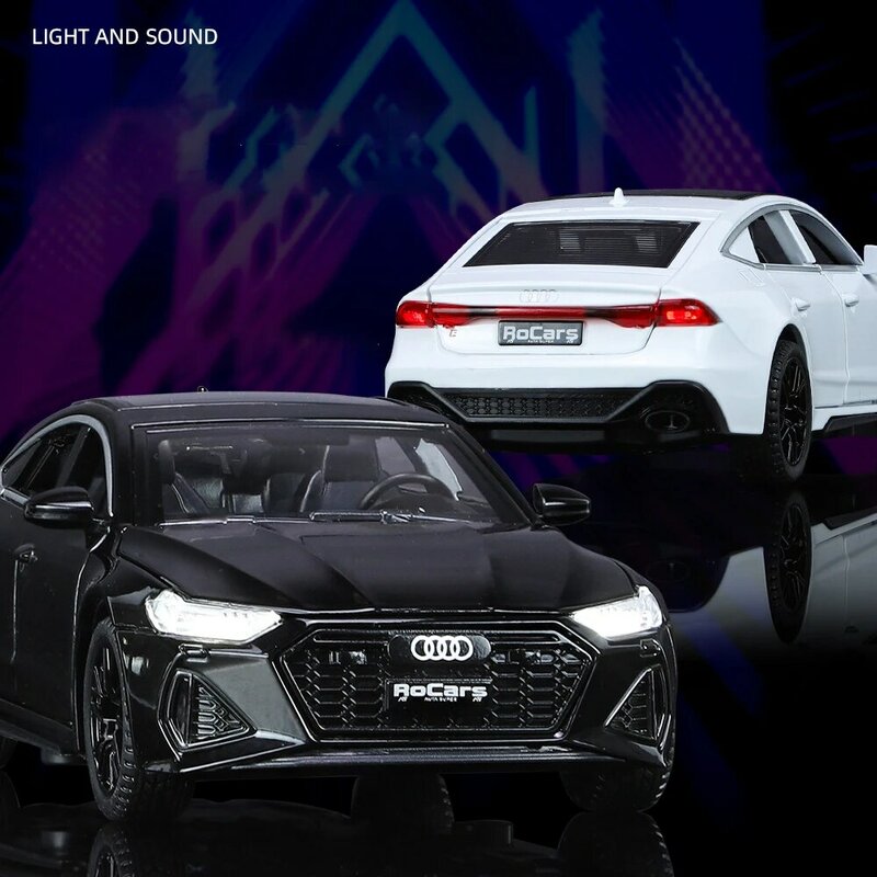 Mobil mainan diecast, mobil mainan Model logam paduan 1:32 Audi RS7 Sportback, suara dan lampu untuk kendaraan anak-anak