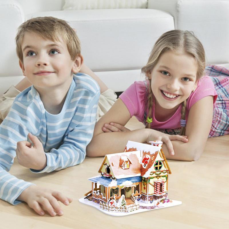 Puzzles 3D de thème de village de Noël, thème de scène de neige blanche, petite ville, décorations de Noël, cadeaux