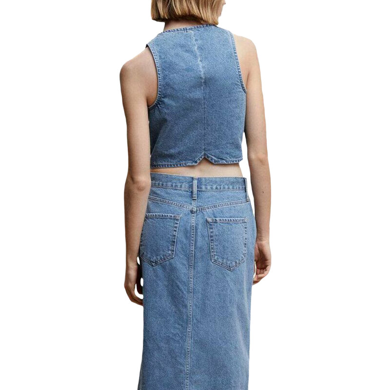 Женский джинсовый жилет Y2k, повседневный жилет в стиле ретро без рукавов, с V-образным вырезом, на пуговицах, верхняя одежда с карманами, уличная одежда