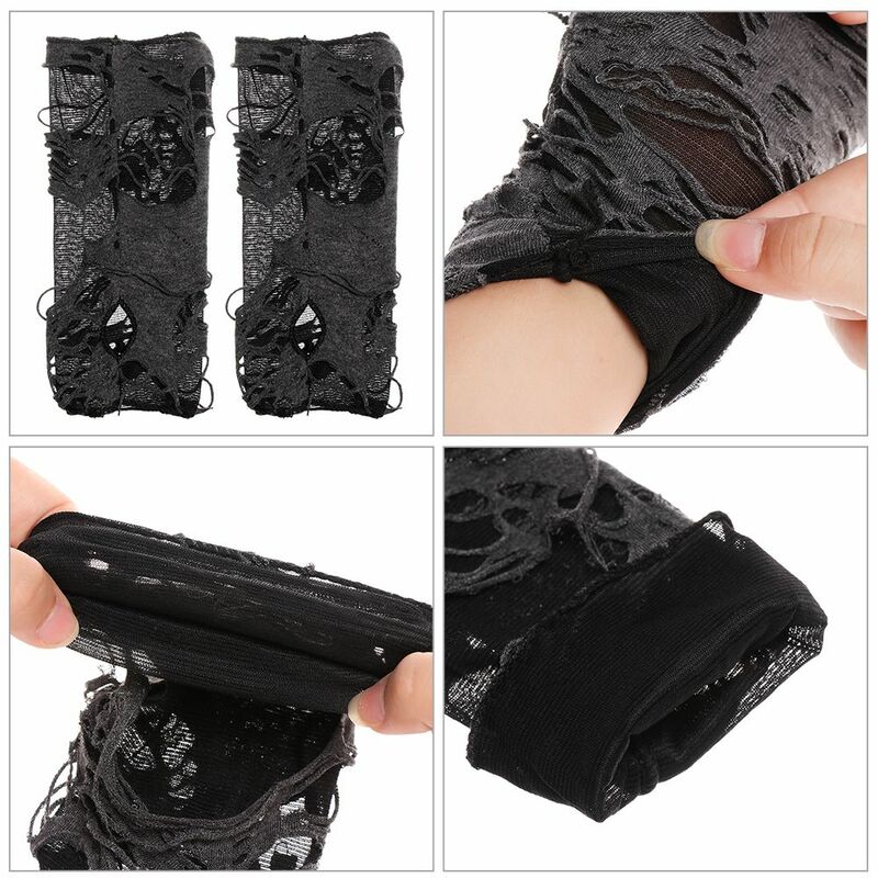 Guantes con hendidura rota para adultos, guantes góticos sexys sin dedos para Halloween, decoración con agujeros rasgados negros, 1 par