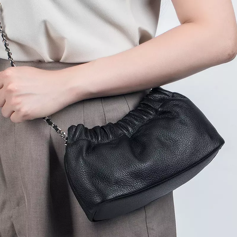 Cloud Clutch Purses for Women, Soft, Genuine Leather, Dumpling Bag, Underarm, Small, Adjustable Strap, Crossbody Purse, 2024