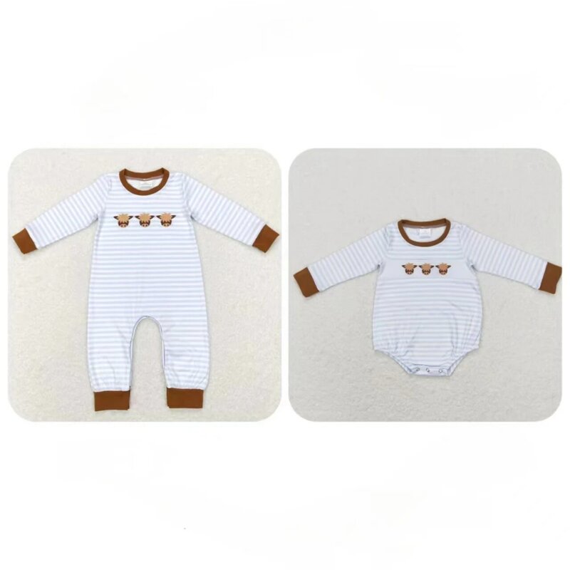 Wholesale Baby Boy Toddler Western Romper Cow Print Kids Embroidery One-piece Newborn Coverall Bodysuit Long Sleeves Jumpsuit