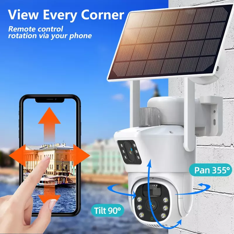 Solar Cam WIFI Dual Lens 8MP HD Wireless Security CCTV impermeabile visione notturna PIR Human Detect PTZ telecamere di sorveglianza domestica