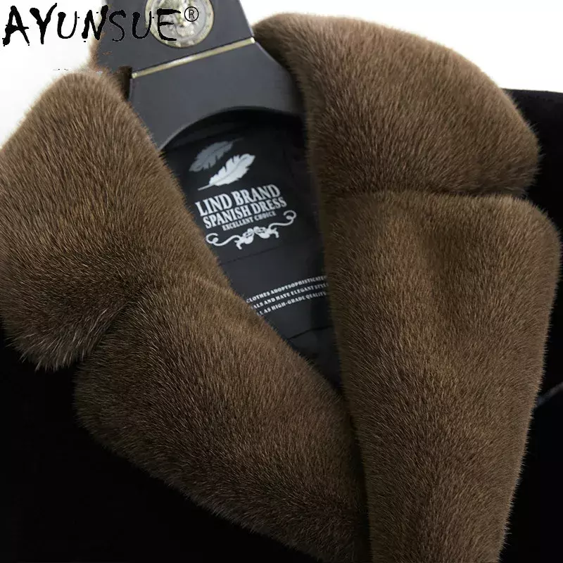 Men Jacket 2020 Men's Clothing Thick Real Mink Fur Collar Coat 100% Wool Coats Male 90% Duck Down Jackets Ropa LXR764