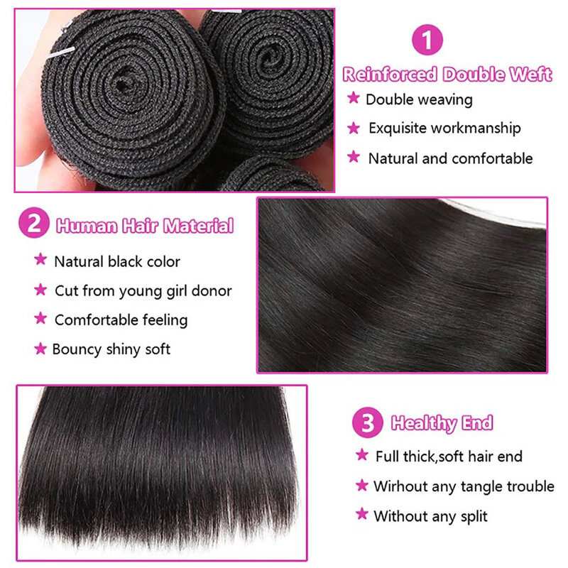 Bone Straight Human Hair Bundles With 13x4 HD Lace Frontal With Extensions Brazilian Weavings 3 Bundles With Closure for Women