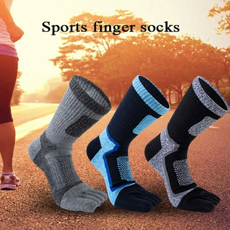 Calcetines deportivos de cinco dedos para hombre, medias de algodón cálidas, elásticas y transpirables, para invierno, 2023