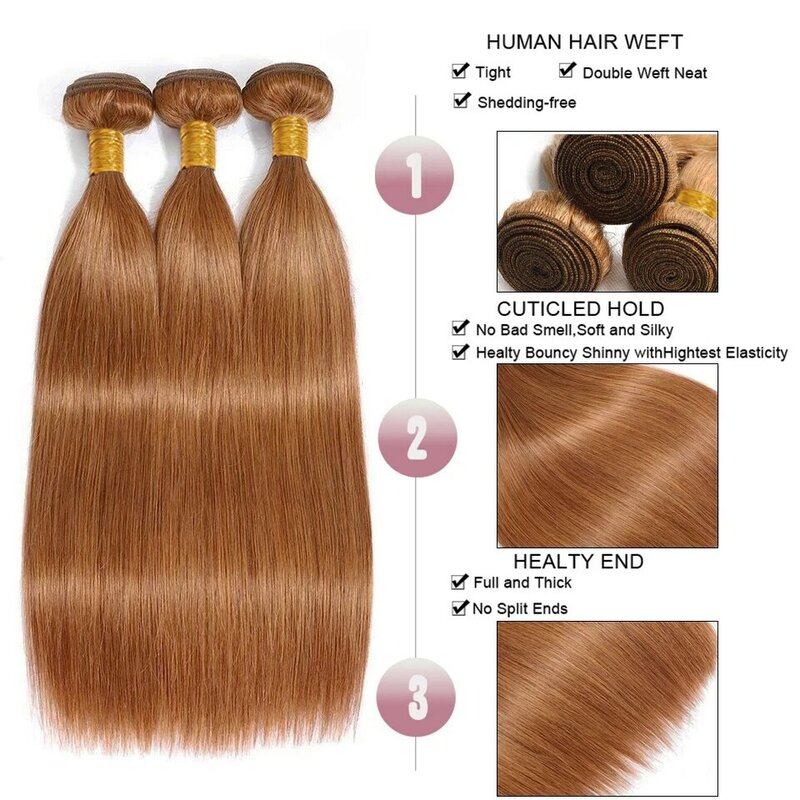 30 # rambut lurus menenun Remy coklat 1/2/3 bundel rambut manusia lurus HairUGo ekstensi rambut manusia tenun rambut harga grosir