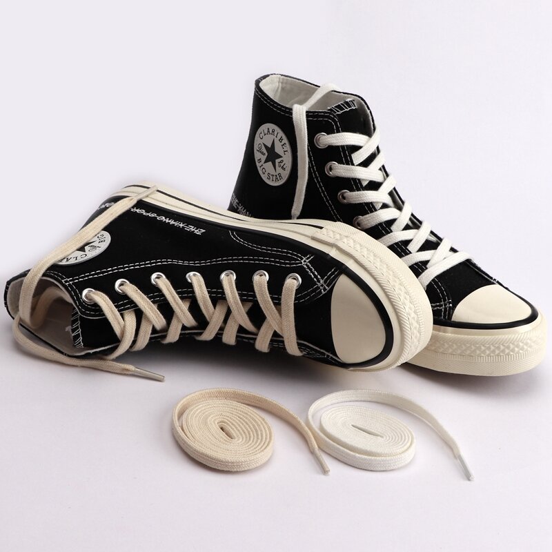 Cordones planos de lona para zapatillas de deporte, cordones clásicos para zapatos deportivos, color blanco y negro, 1 par