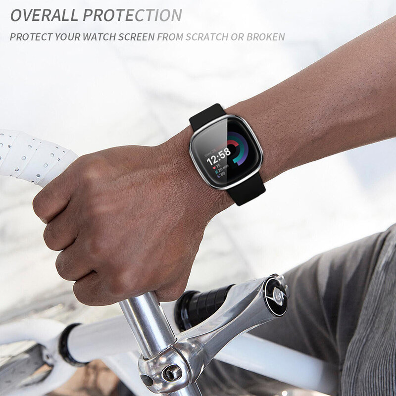 Vetro + custodia per Fitbit Versa 4 orologio paraurti protettivo Hard PC impermeabile Shell HD Screen Protector per Versa Sense 2 Watch Cover