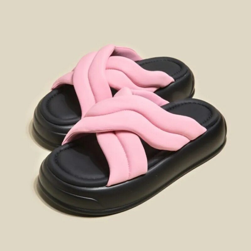 Korean Version Platform Slippers Women Summer Non-slip Fashion Thick Cross Casual Outwear Slippers Wear Summer Thick Slippers