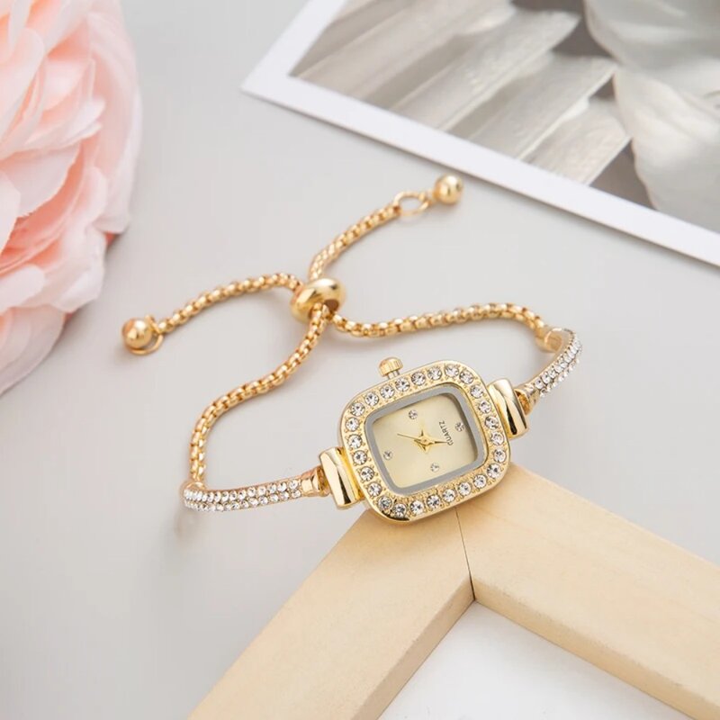 นาฬิกาผู้หญิงสายรัดข้อมือสุดหรูสายนาฬิกาข้อมือคริสตัลประดับเพชรนาฬิกาข้อมือควอตซ์สวยหรู