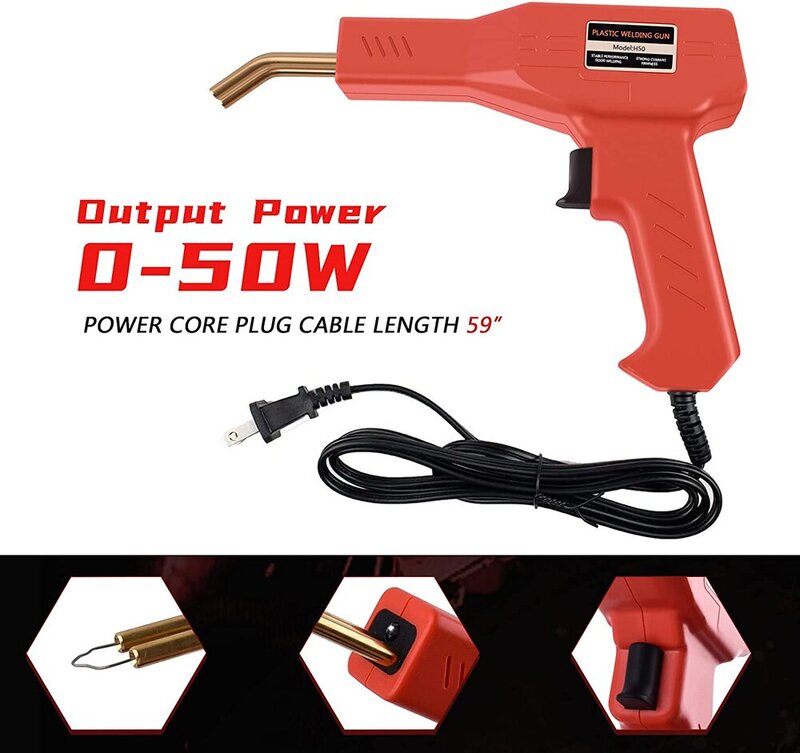 Soldador de plástico rojo de 50W, pistola de clavos caliente con 200/400/800 clavos, Kit de reparación de parachoques de coche, herramienta de grietas, clavadora de garaje, soldadura de máquina de PVC