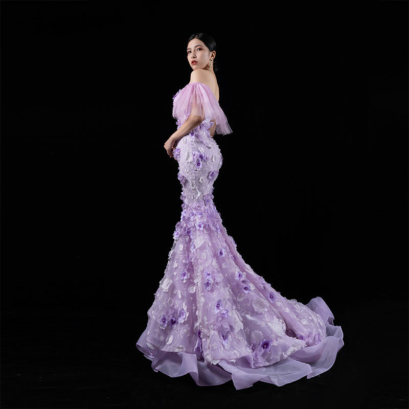 Bai Sha Original Wedding Dress 3d Flower Lace Girls Princess Elegant Party Dress 2024 Evening Gown فساتين سهرة فساتين طويلة H298