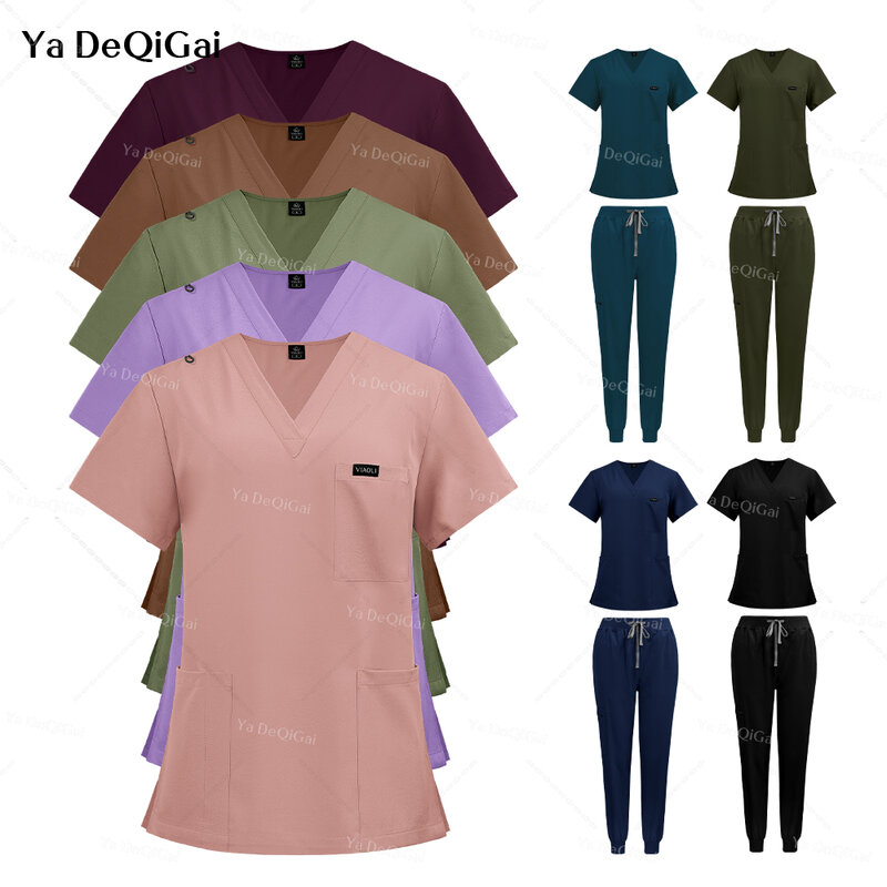 Hospital work uniforms men and women's quick-drying short-sleeve surgical set Oral nurse medical clothes scrubs pocket top pants