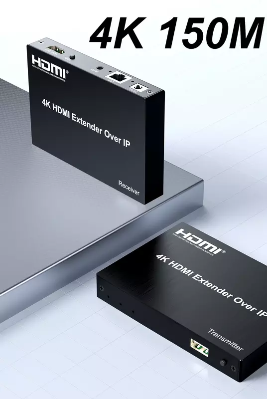 Extensor KVM HDMI por IP, cabo Ethernet, transmissor de vídeo, suporte a receptor, mouse teclado, 150m Rj45 Cat5e Cat6, 4K