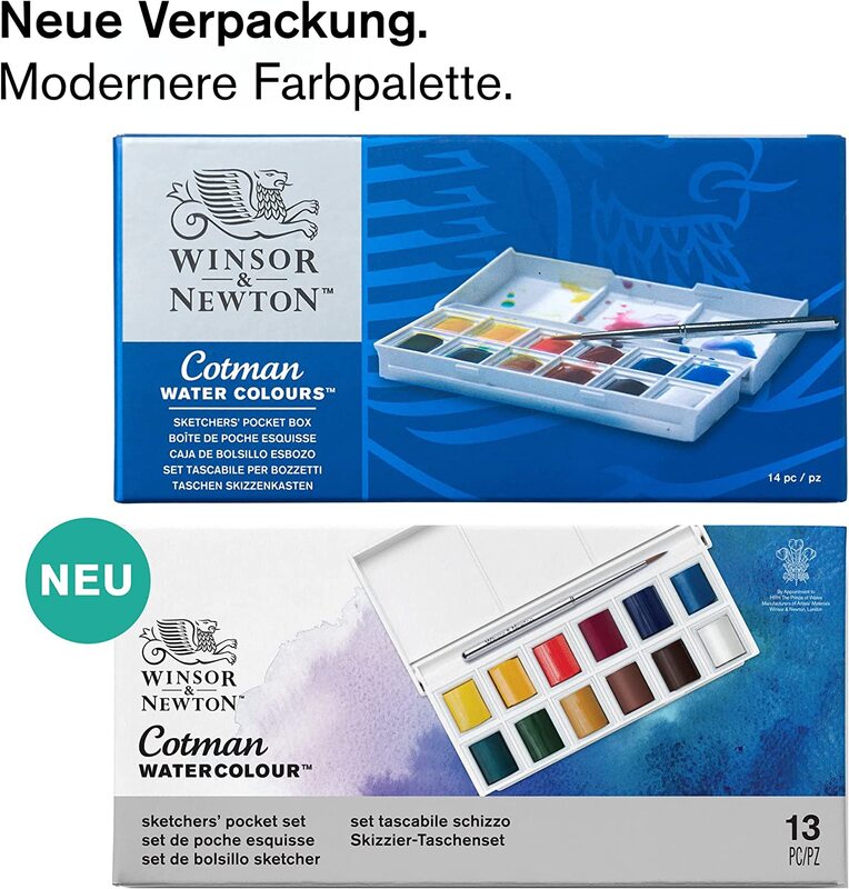 وينسور آند نيوتن كوتمان لوحة ألوان مائية قابلة للنقل للسفر 12 لون سادة ألوان مائية فرشاة ألوان مائية نصف مقالي