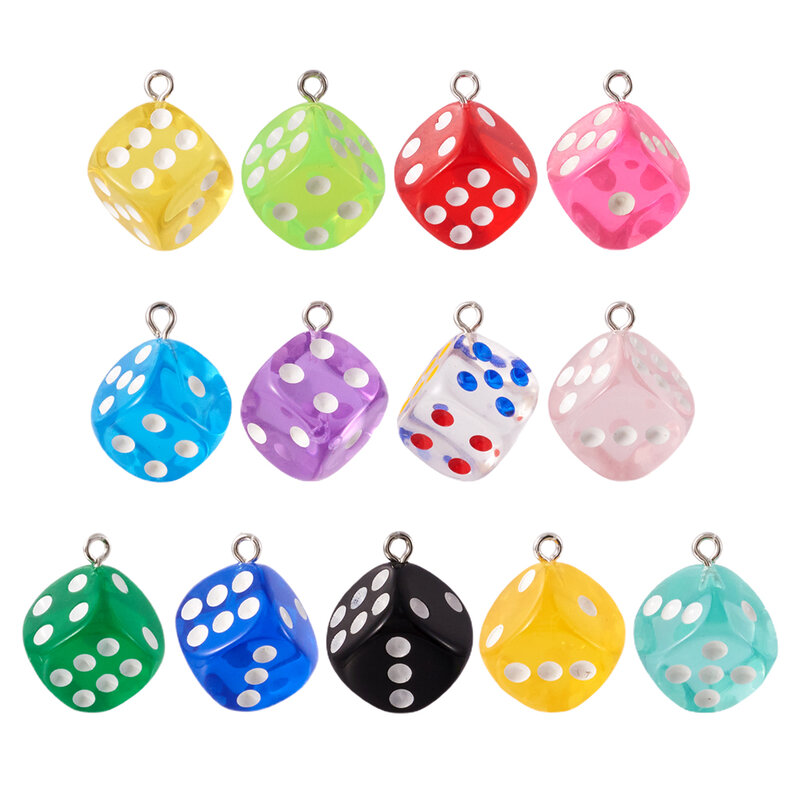 30 buah liontin jimat dadu Resin transparan warna campuran untuk perhiasan DIY gantungan kunci anting Aksesori pembuatan kalung