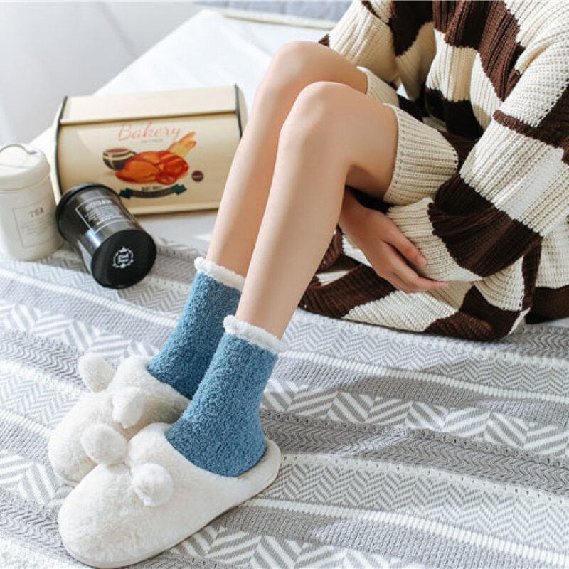 Зимние теплые женские утепленные термоноски, пушистые длинные носки, толстые теплые меховые флисовые Носки для дома, зимние носки для сна