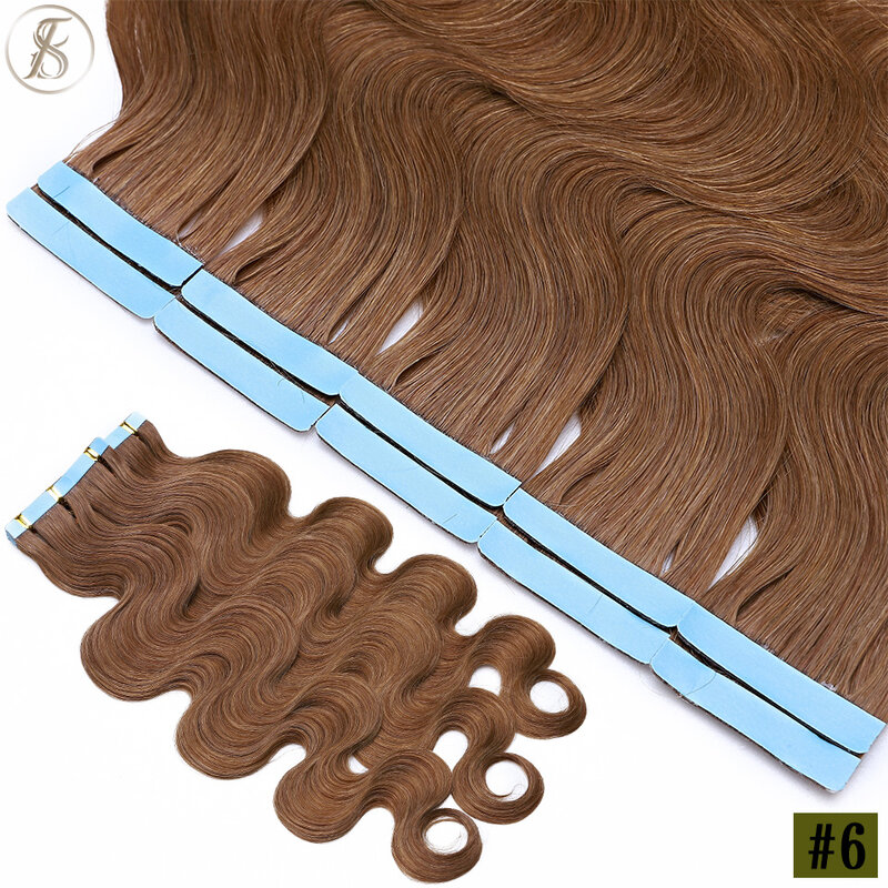 TESS 22-дюймовая волнистая лента для наращивания человеческих волос 2,5 искусственные натуральные волосы для наращивания двусторонние бесшовные Невидимые клейкие волосы для наращивания