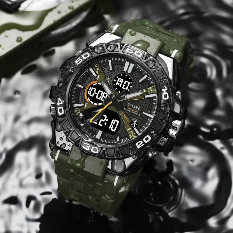 Smael Herren Sport uhr Militär Multifunktion armbanduhren Quarz Dual Display wasserdicht Mann Alarm LED Hintergrund beleuchtung Uhr