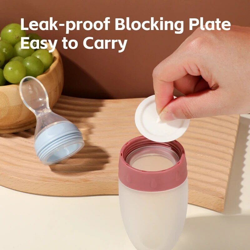 Botol pemberi makan bayi, 100ml/3oz silikon cair pasta nasi balita peras dengan sendok dispenser