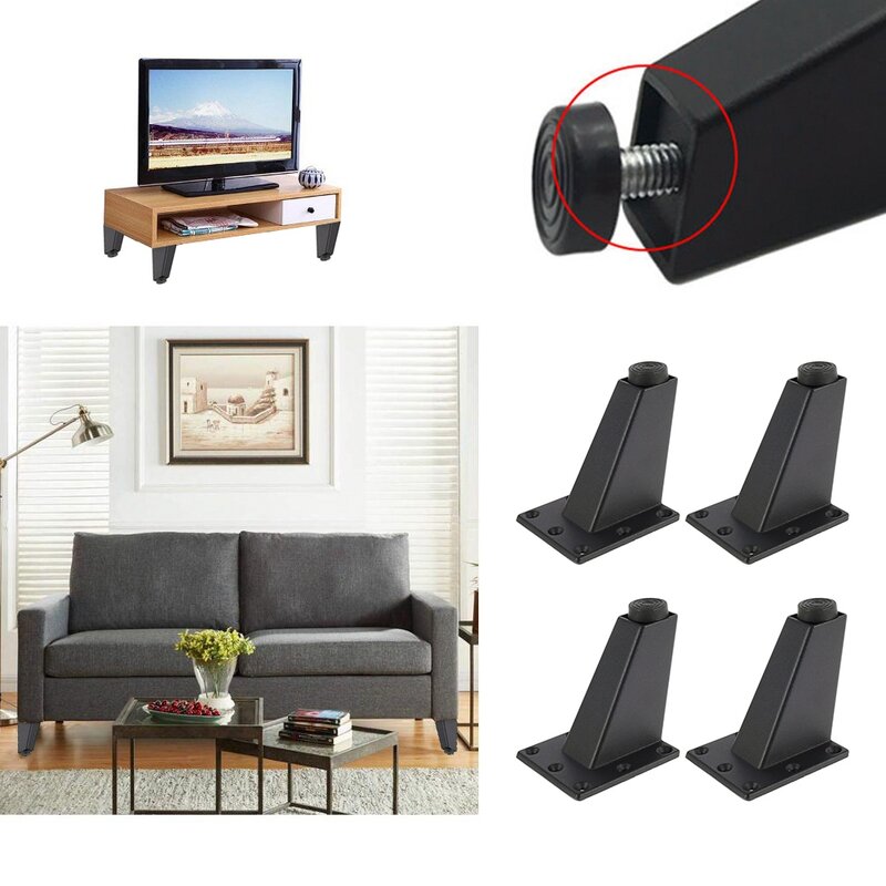 4 pezzi 8cm gamba per mobili in metallo regolabile in lega di alluminio spessa armadi da tavolo piedi divano letto gambe per mobile TV-nero
