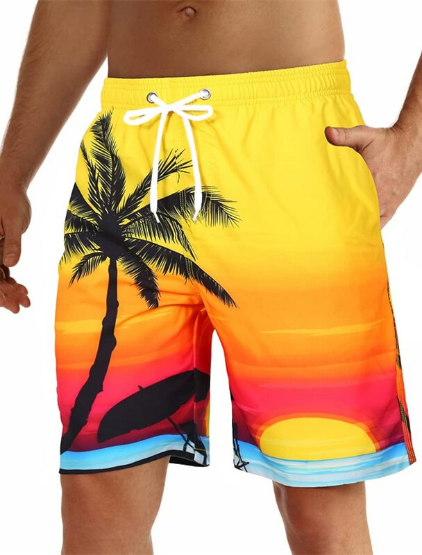 Pantalones cortos de playa para hombre, Bermudas con cordón, estampado 3D de árbol de coco, transpirables, secado rápido