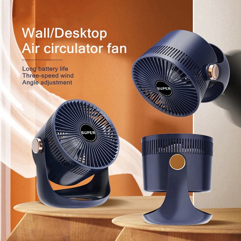 Household Table USB Rechargeable Air Circulation Electric Fan 2400Mah Battery Wall Mountable Cooling Ventilator Fan
