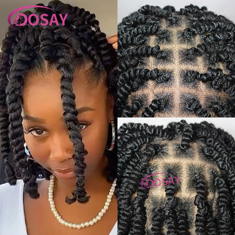 Dosay-Full laço trançado perucas para mulheres negras, curto Bob, pré torção, Primavera trançado perucas, sintético sem nós, paixão, 12"
