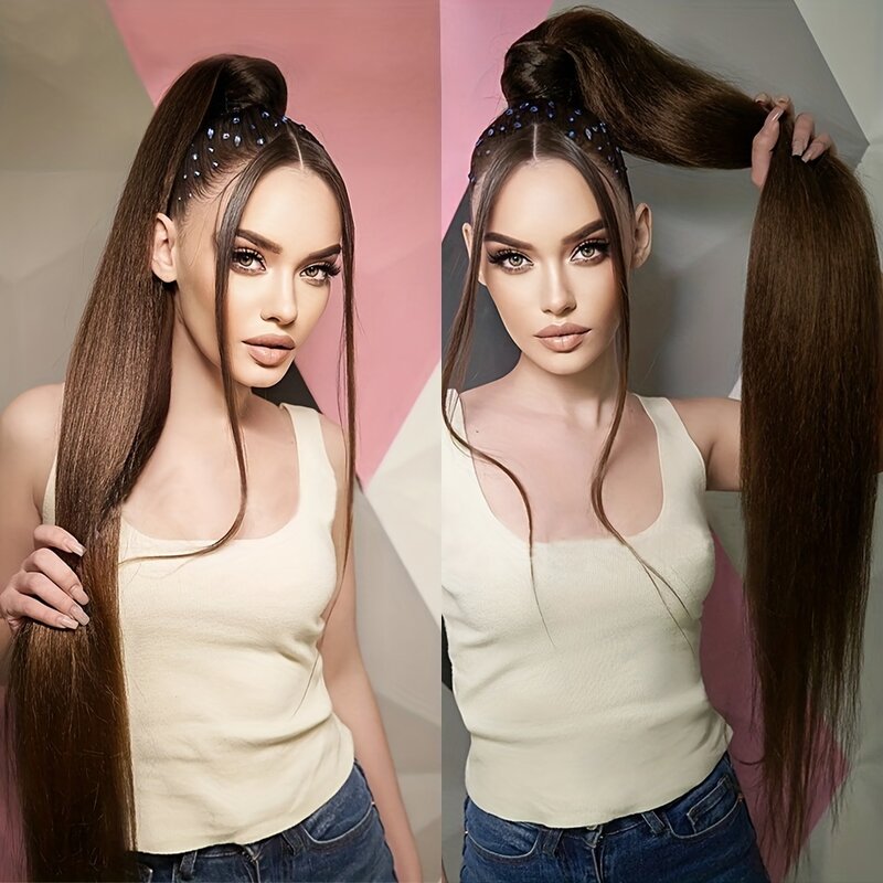 AZQUEEN Ponytail Synthetic Hair Extensions Long Straight False Horse Tails Fake Hairpiece 24 Inch For White Black Woman