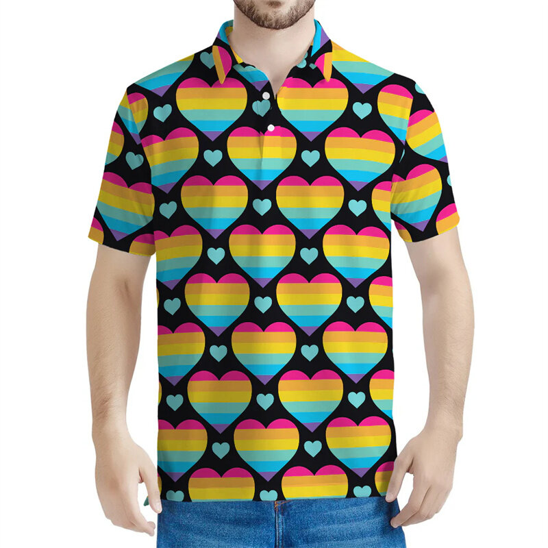 قميص بولو للرجال بنمط قوس قزح من Lgbt ، طباعة ثلاثية الأبعاد ، فخر مثلي الجنس ، أكمام قصيرة ، كاجوال ، زر الشارع ، طية صدر ، الصيف
