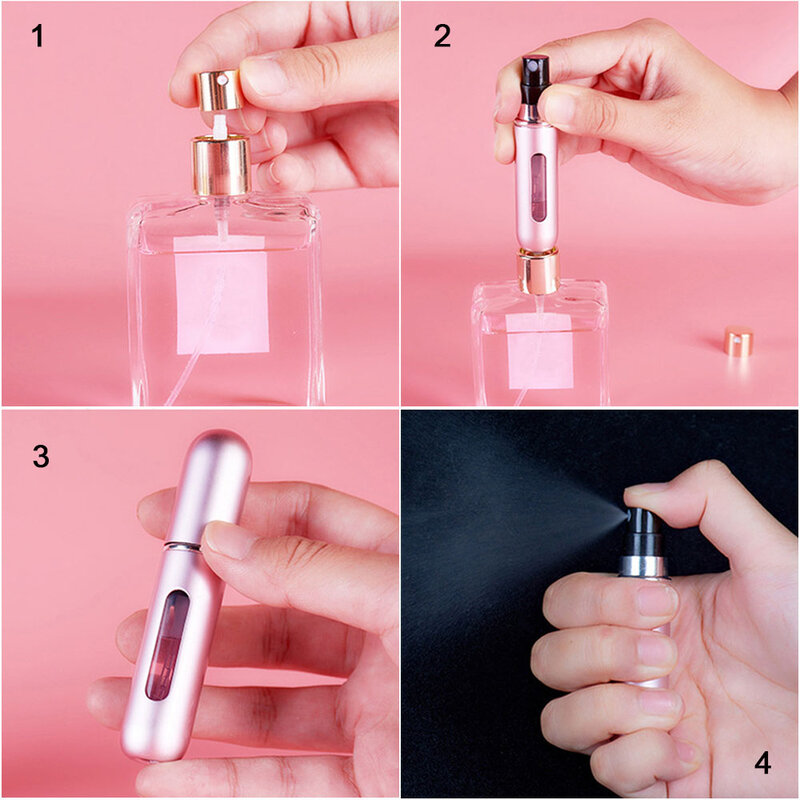 Atomizador de Perfume portátil, contenedor de líquido para cosméticos, Mini pulverizador de aluminio, botella rellenable vacía, 5/8ml