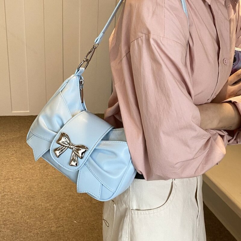 JIAERDI Sweet Cool Bow Y2k Bags Purses Women Hot Girls Leather Chic Handbag Messenger Bag Ladies Harajuku Square Bag Bolso Mujer