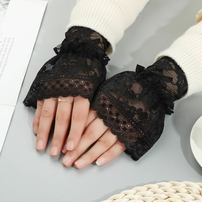 1Pair Universal Gloves Scar Cover Arm Cover Detachable Sleeve Cuffs Fake Sleeve Lace Cuffs Ruffles Elbow Sleeve
