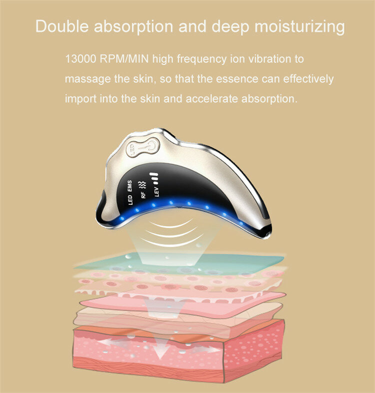 Uso domestico attrezzature per la bellezza EMS LED vibrante massaggiatore facciale Anti invecchiamento rassodante per la pelle Face Neck Lift raschiando il dispositivo Gua Sha