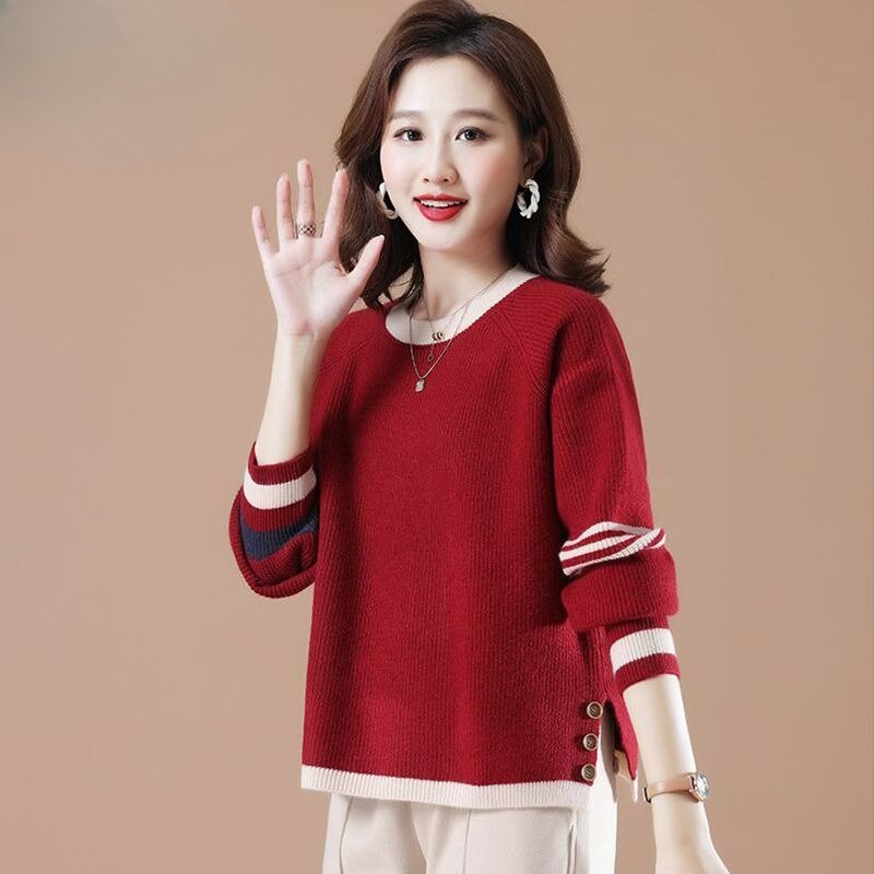 Round Neck Large Size Women's Knitwear Temperament Leisure Loose Sweater 2024 New Female Korean Style Fashion Bottoming Shirt