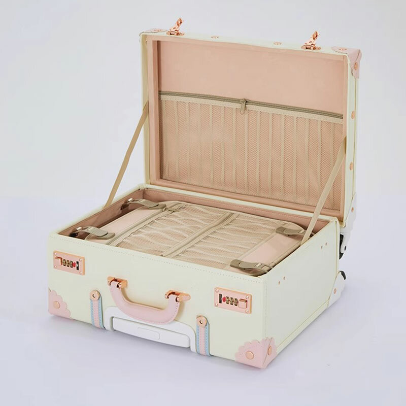 Koper Vintage 18 inci, koper PU ringan 18 inci kata sandi kabin Set bagasi troli Roda Universal aluminium Magnesium Aloi batang dasi