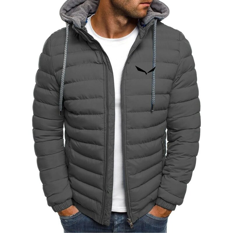 SALEWA autumn and winter new men's cotton jacket hooded thickened down jacket jacket printed hooded long-sleeved zipper jacket