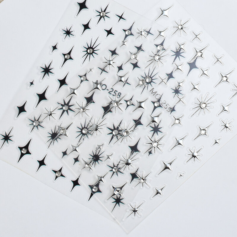 5D тисненые наклейки для ногтей Серебряные звезды бриллианты шпильки клейкие слайдеры фотоэлемент для маникюра