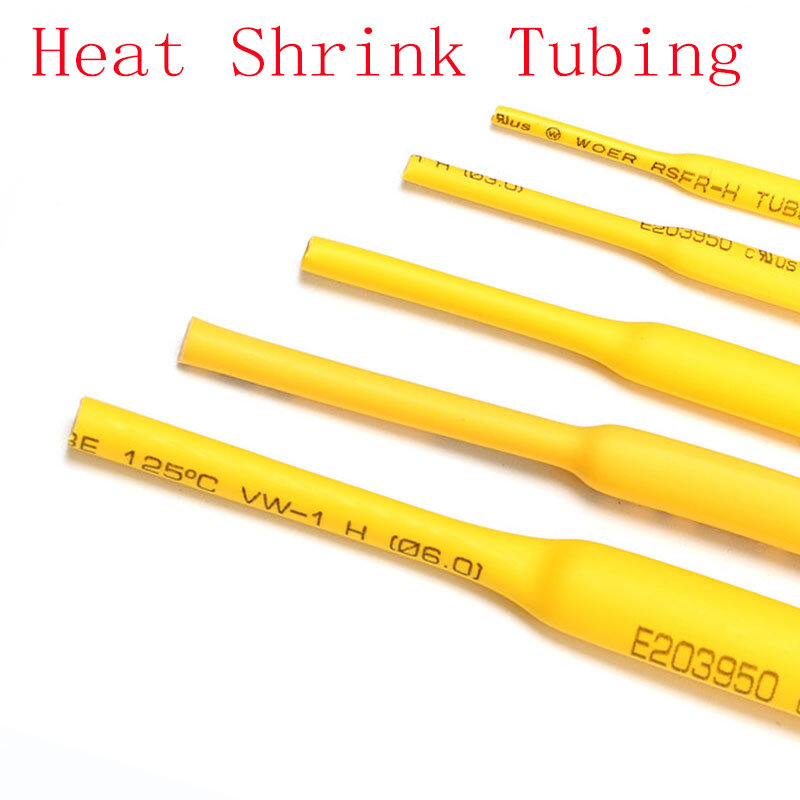 Yellow Polyolefin Thermoresistant Heat Shrink Tube Kit 2：1 Shrinking Assorted Sleeving Heat 1Meter Shrink Wrapping Assorted